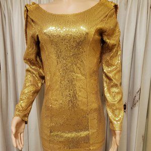 Gold sequin backless mini dress with cape